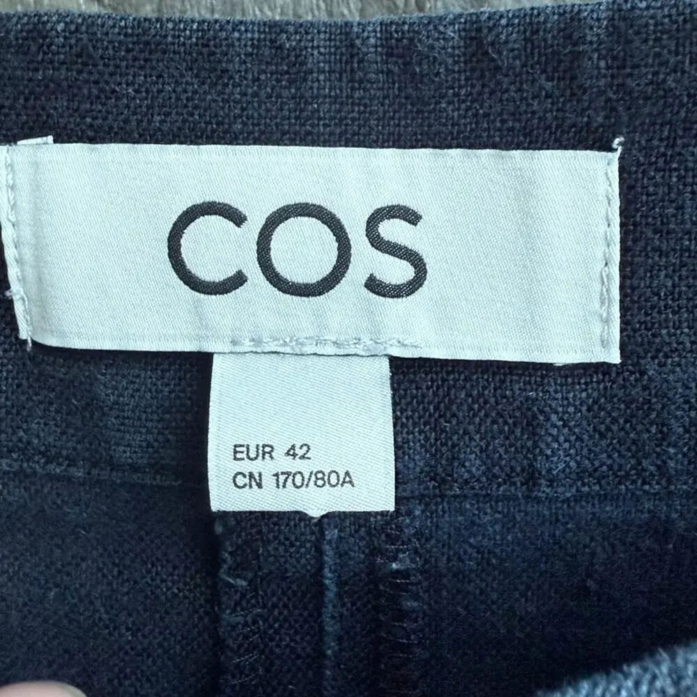 COS LINEN WIDE-LEG TROUSERS Navy Blue EU 42 US 10